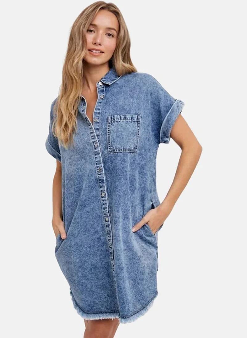 يونيكي Blue A-Line Collared Half Sleeve Dresses