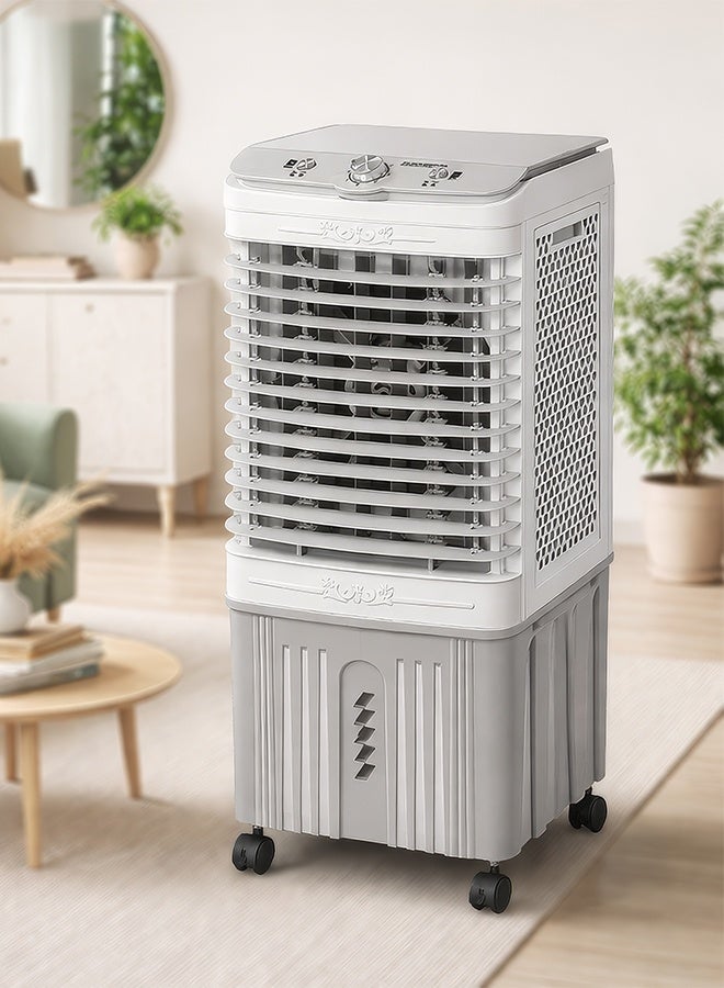 Cady One Portable desert air cooler with a 20-liter water tank and 80 watts of power. This portable air cooler features 3 different air speeds, wheels, and highly efficient air distribution vents. - Image 1
