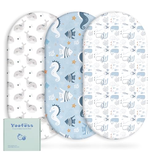 Yoofoss Bassinet Sheets for Baby3Pack Fitted Bassinet Sheets Set Compatible with Halo Bassinest Swivel SleeperBaby DelightAngelblissSoft Breathable Bassinet Mattress Sheets BlueSeahorse - Image 1