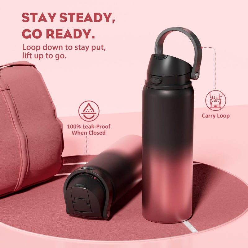 POWCAN 32 oz Stainless Steel Water Bottle: 2-in-1 Push-Button Spout & Quick-Flip Straw Lid, Leakproof, Keep Cold 24Hrs, BPA-Free, Insulated Water Bottle for Sports, School, Travel, Gym, Gift (Queen) - Image 4