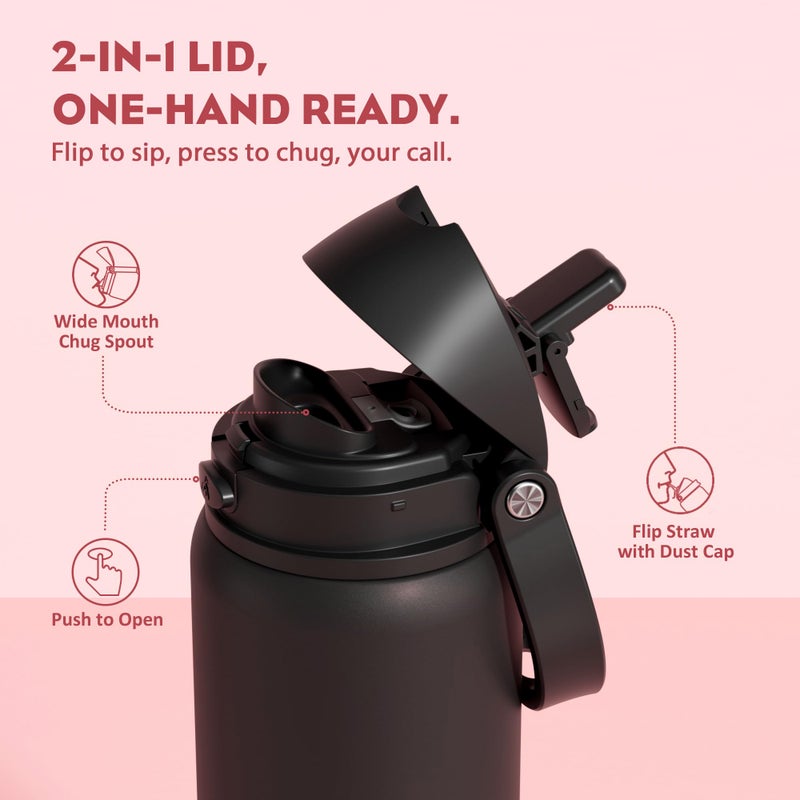 POWCAN 32 oz Stainless Steel Water Bottle: 2-in-1 Push-Button Spout & Quick-Flip Straw Lid, Leakproof, Keep Cold 24Hrs, BPA-Free, Insulated Water Bottle for Sports, School, Travel, Gym, Gift (Queen) - Image 2