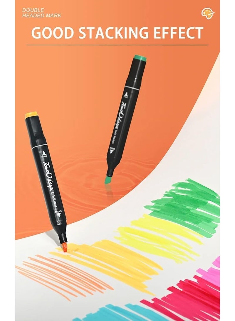 تاتش مجموعة أقلام تلوين فنية مكونة من 24 قطعة، برأسين مزدوجين، أقلام تلوين دائمة للأطفال والكبار، أدوات فنية لمشاريع التلوين، رؤوس أقلام تلوين، طلاء للرسم مع حامل. - Image 2