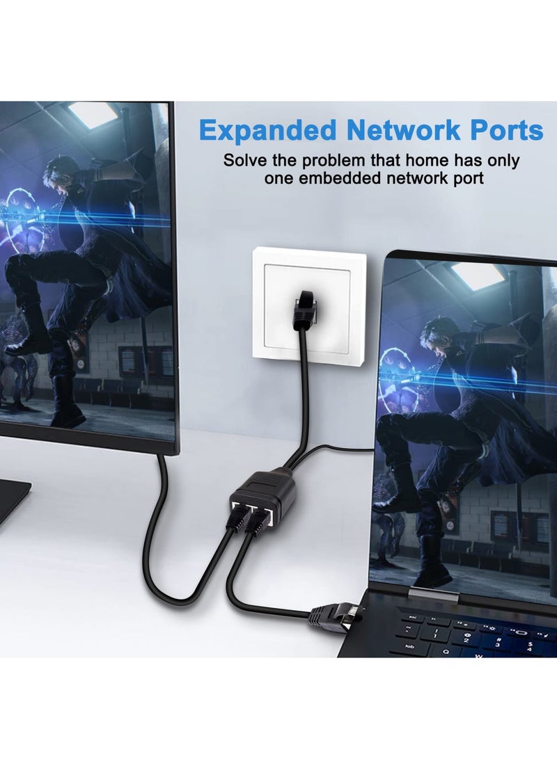 SYOSI Ethernet Splitter 1 to 2 Adapter RJ45 Splitter, High-Speed LAN Distributor Connector with USB Power Cable-30cm, RJ45 1 Male to 2Female Network Adapter 8P8C 100Mbps for Cat5/5e/6/7 Ethernet Cable - Image 3