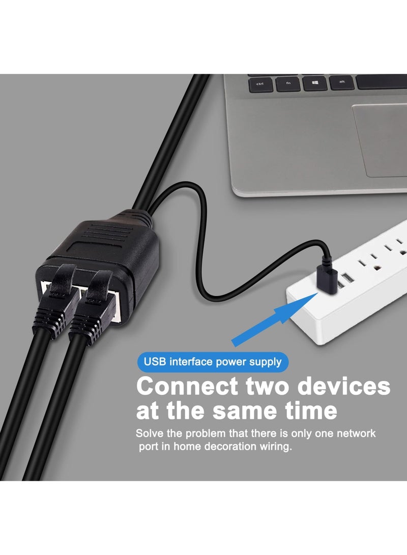 SYOSI Ethernet Splitter 1 to 2 Adapter RJ45 Splitter, High-Speed LAN Distributor Connector with USB Power Cable-30cm, RJ45 1 Male to 2Female Network Adapter 8P8C 100Mbps for Cat5/5e/6/7 Ethernet Cable - Image 4