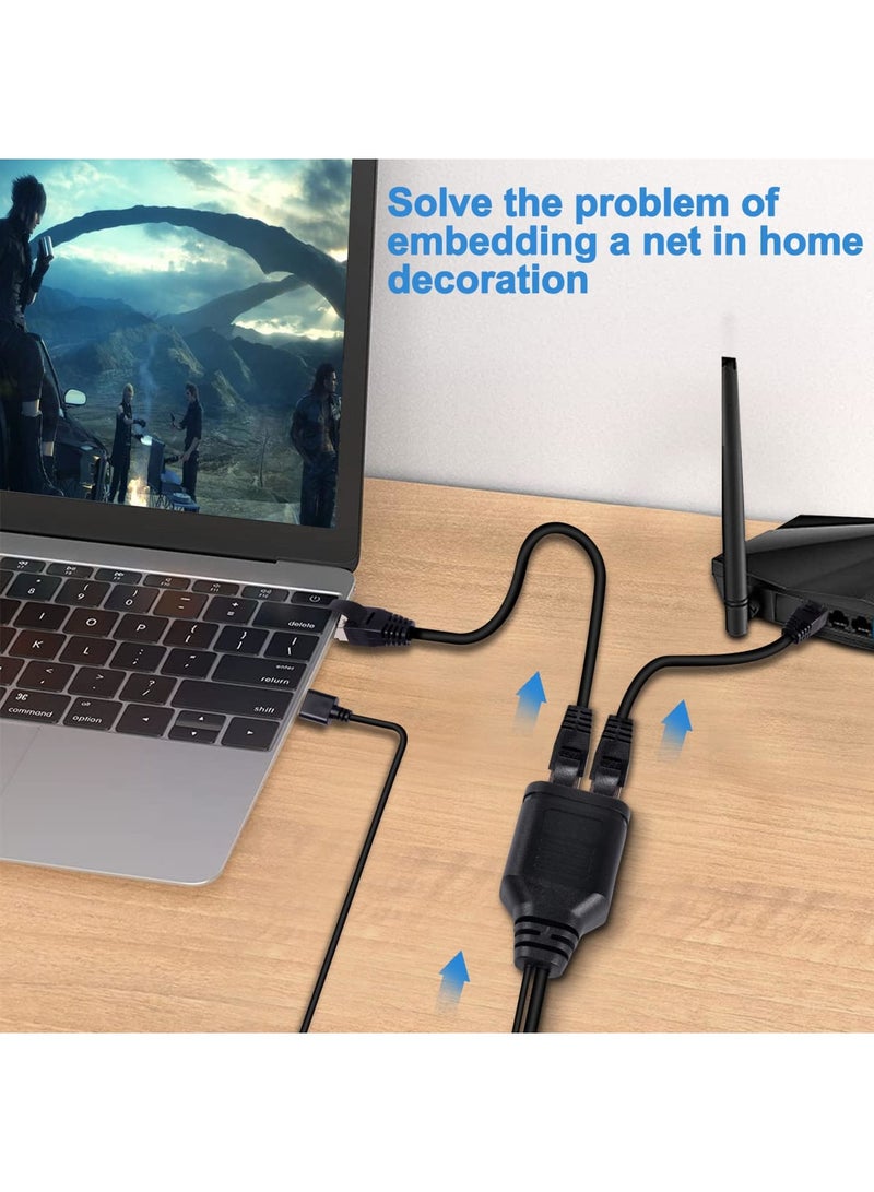 SYOSI Ethernet Splitter 1 to 2 Adapter RJ45 Splitter, High-Speed LAN Distributor Connector with USB Power Cable-30cm, RJ45 1 Male to 2Female Network Adapter 8P8C 100Mbps for Cat5/5e/6/7 Ethernet Cable - Image 2