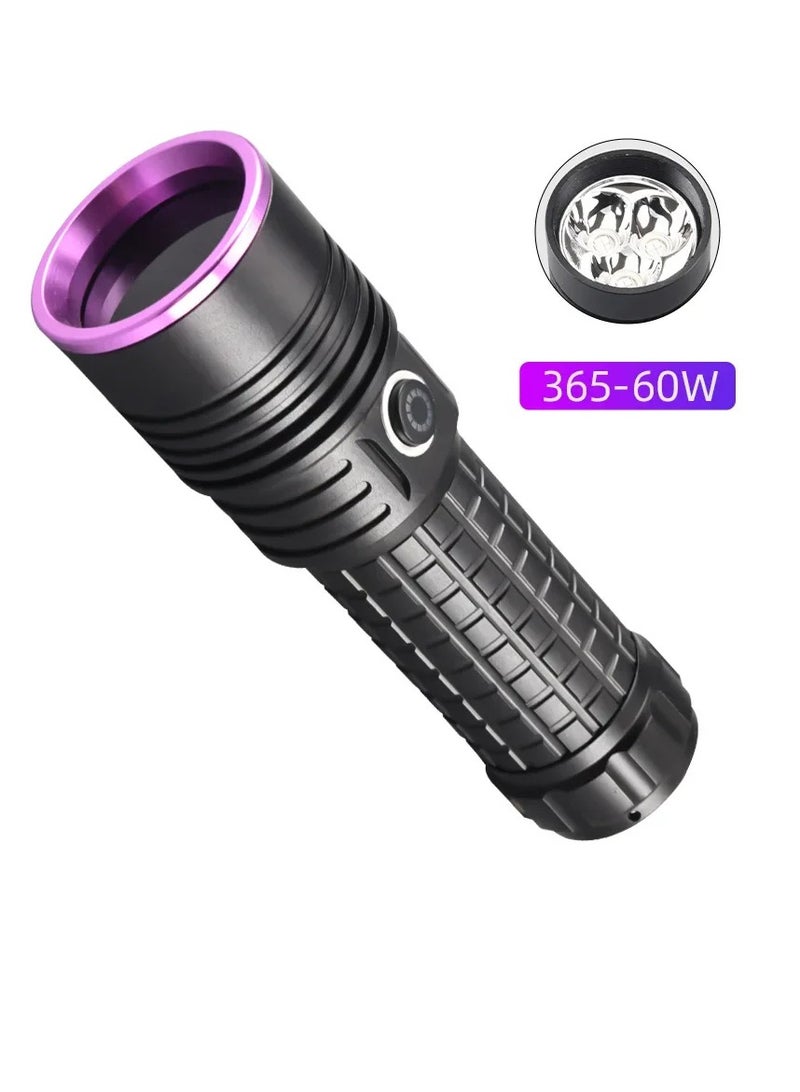 AROAQ 365nm Flashlight, 60W High Power UV Flashlight, Rechargeable Portable Waterproof UV Torch, Multipurpose Search Light For Resin Curing, Rocks Searching, Scorpion And Pet Urine Finding, (60W Black )  - Image 1