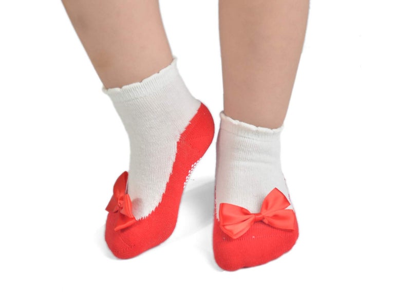 EPEIUS Baby Girls Seamless Non-Slip Socks Like Shoes Toddlers Girls Anti Slip/Anti-skid Booties with Bow for 12-36 Months,Black/Red/Pink,(Set of 6) - Image 3