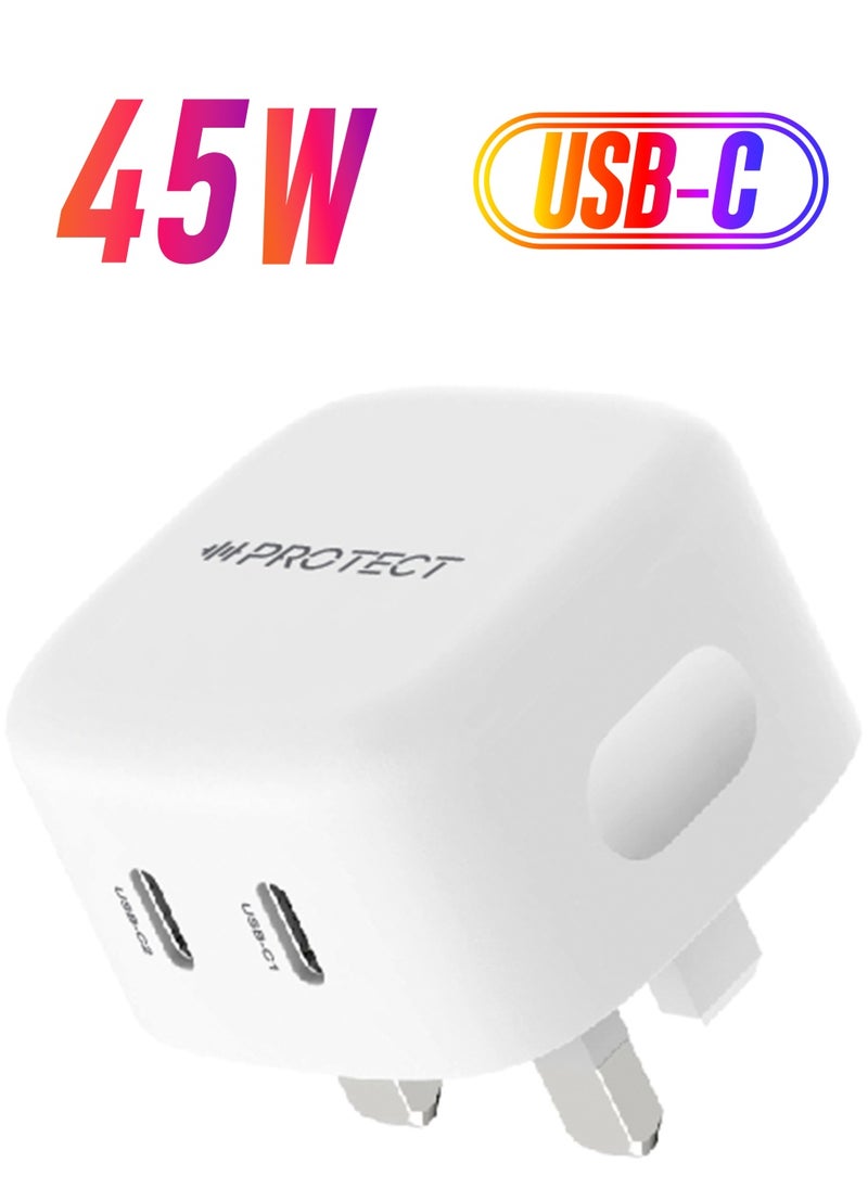 Protect - Dual USB C GaN 45W Fast Charging Power Adapter With Multiple Protection & Smart Identification - Image 1