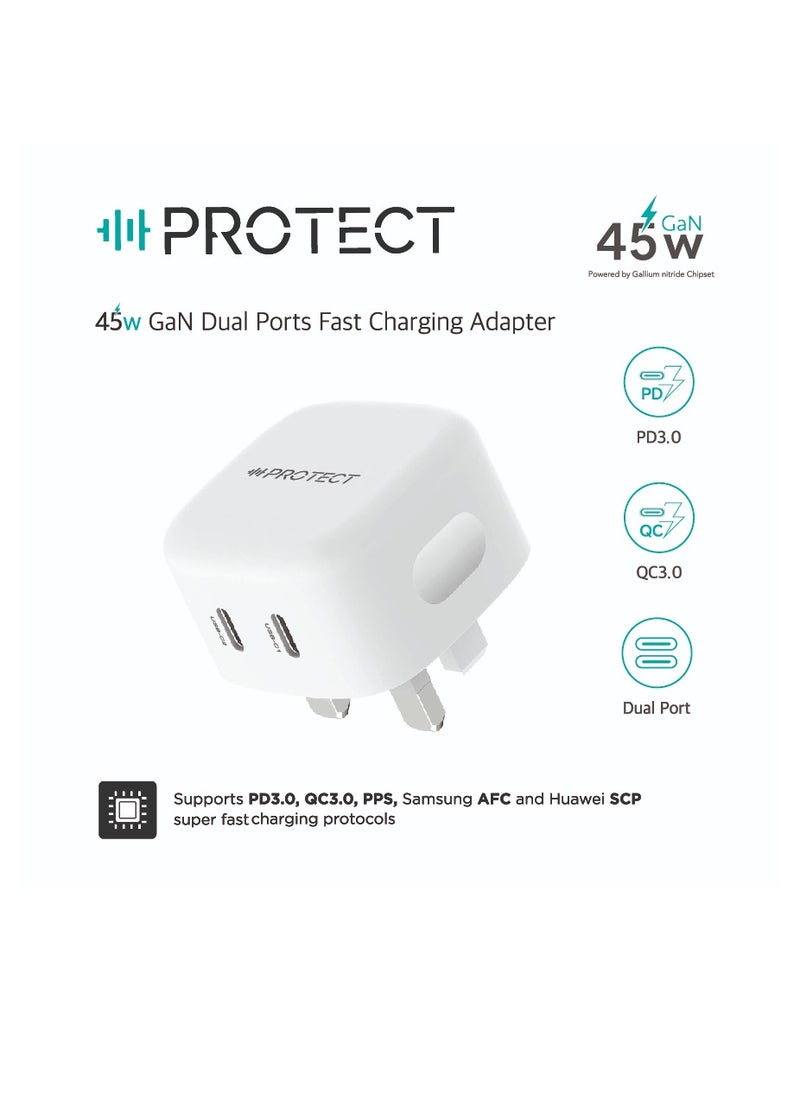 Protect - Dual USB C GaN 45W Fast Charging Power Adapter With Multiple Protection & Smart Identification - Image 1