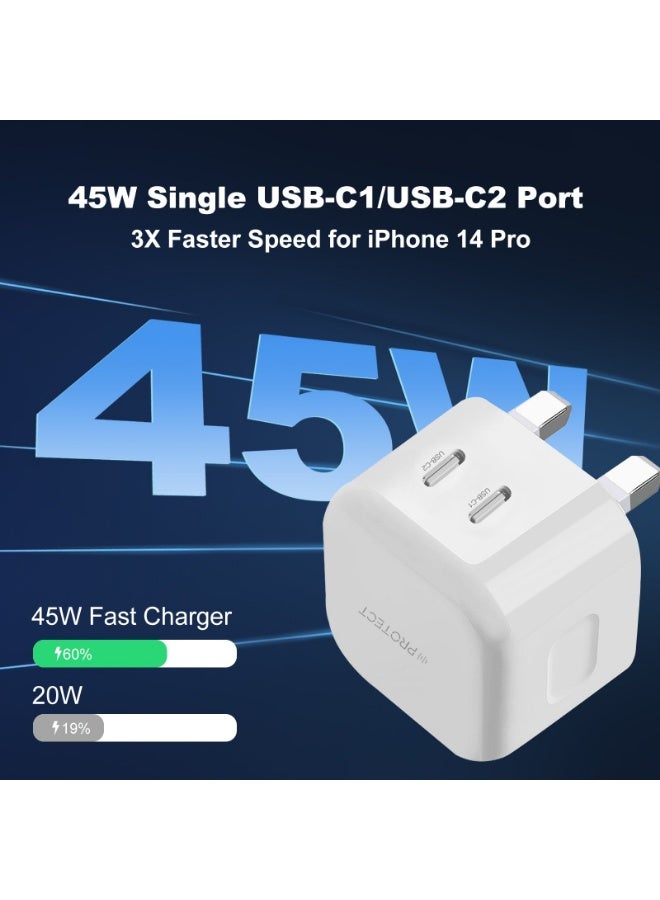 بروتيكت شاحن بروتكت بقوة 45 واط بمنفذين USB-C بتقنية GaN – شحن سريع مع حماية متعددة وتقنية التعرف الذكي – موديل PD6050 - Image 3