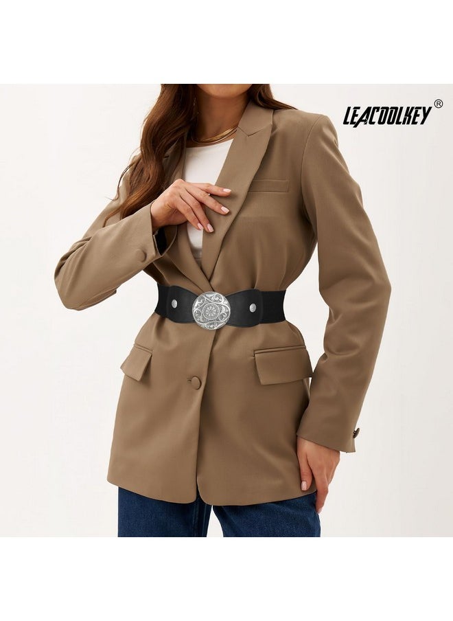 LEACOOLKEY - Women Wide Elastic Belt Western Buckle Vintage Strecth Waist Belt For Dress - Image 1