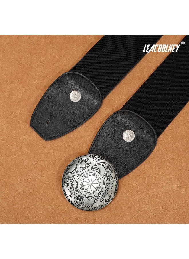 LEACOOLKEY - Women Wide Elastic Belt Western Buckle Vintage Strecth Waist Belt For Dress - Image 1