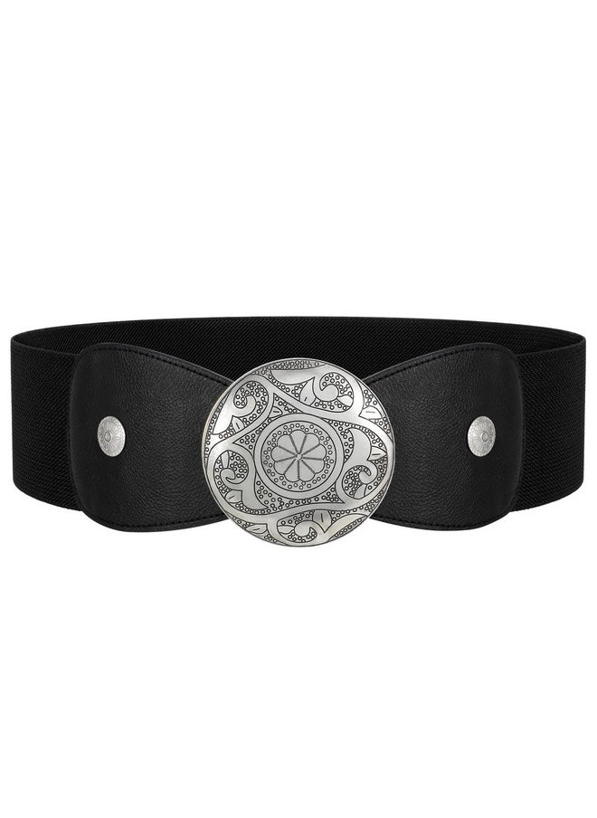 LEACOOLKEY - Women Wide Elastic Belt Western Buckle Vintage Strecth Waist Belt For Dress - Image 1