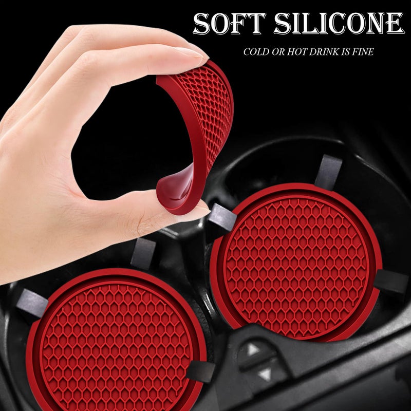 MEAJOO 2PCS Car Cup Holder Coaster, Universal Auto Non-Slip Cup Holder Coaster, 2.75In Universal Non-Slip Recessed Car Interior Accessories (Red) - Image 3
