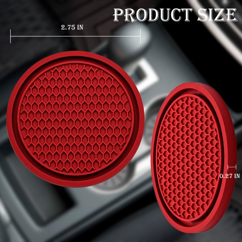 MEAJOO 2PCS Car Cup Holder Coaster, Universal Auto Non-Slip Cup Holder Coaster, 2.75In Universal Non-Slip Recessed Car Interior Accessories (Red) - Image 2