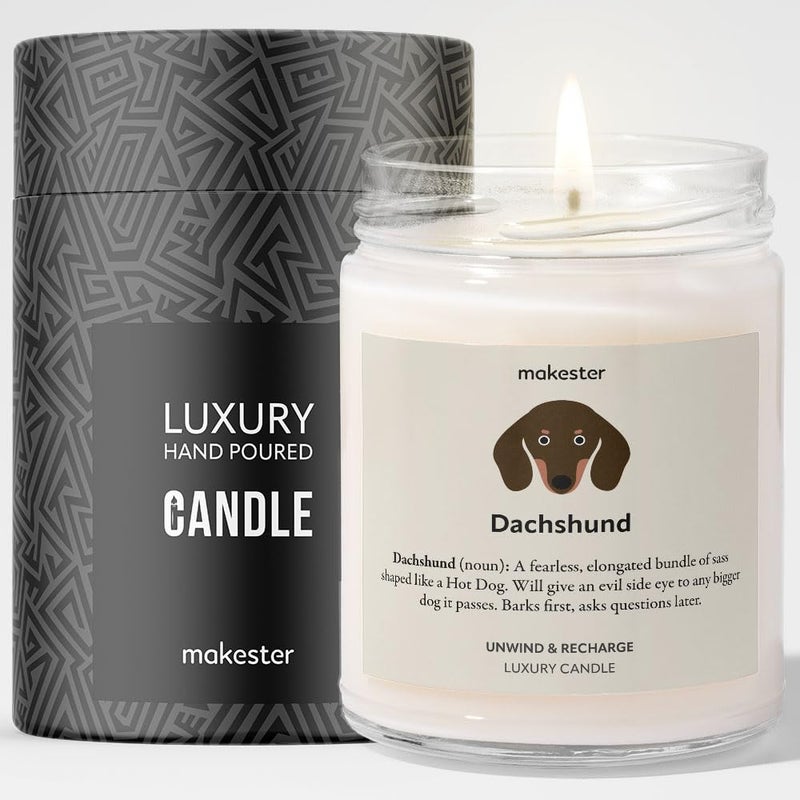 Dachshund Gifts  Luxury Soy Wax Candle  Vanilla Jasmine Sugared Almond  Makester