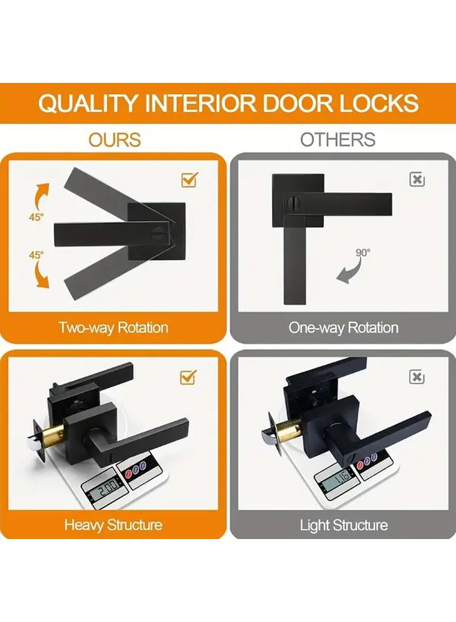 Set Of 2 Heavy Duty Matte Black Reversible Flat Bar Door Handle With Round Knob Shape Touch And Remote Control For Bedroom And Bathroom Privacy Interior Door Metal Structure - Image 4