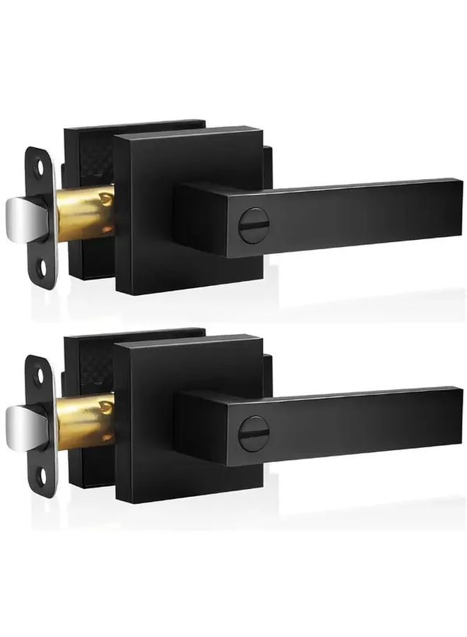Set Of 2 Heavy Duty Matte Black Reversible Flat Bar Door Handle With Round Knob Shape Touch And Remote Control For Bedroom And Bathroom Privacy Interior Door Metal Structure - Image 2