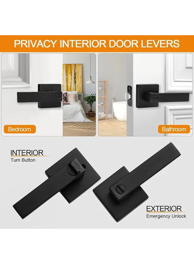 Set Of 2 Heavy Duty Matte Black Reversible Flat Bar Door Handle With Round Knob Shape Touch And Remote Control For Bedroom And Bathroom Privacy Interior Door Metal Structure - Image 3