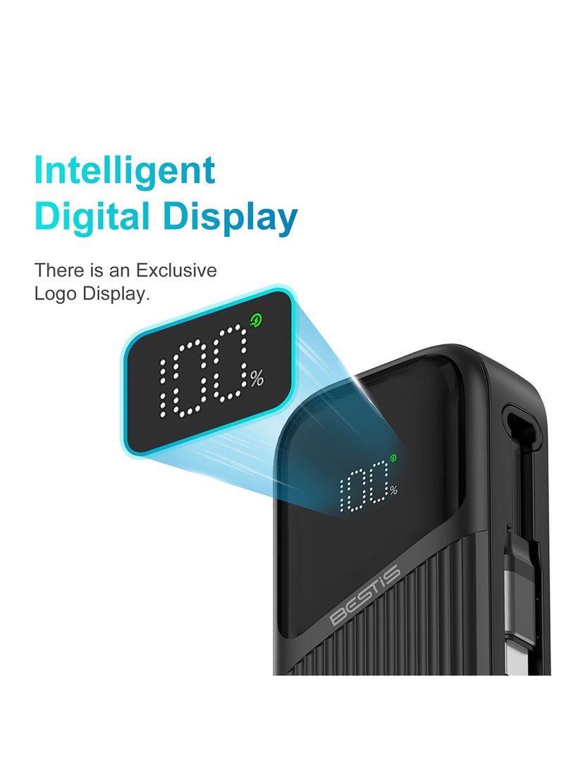 BESTIS - Power Bank, 10,000mAh 22.5W Fast Charging, Compact Battery Pack with 60cm Retractable USB-C Cable, Compatible with Type-C Devices - Image 1