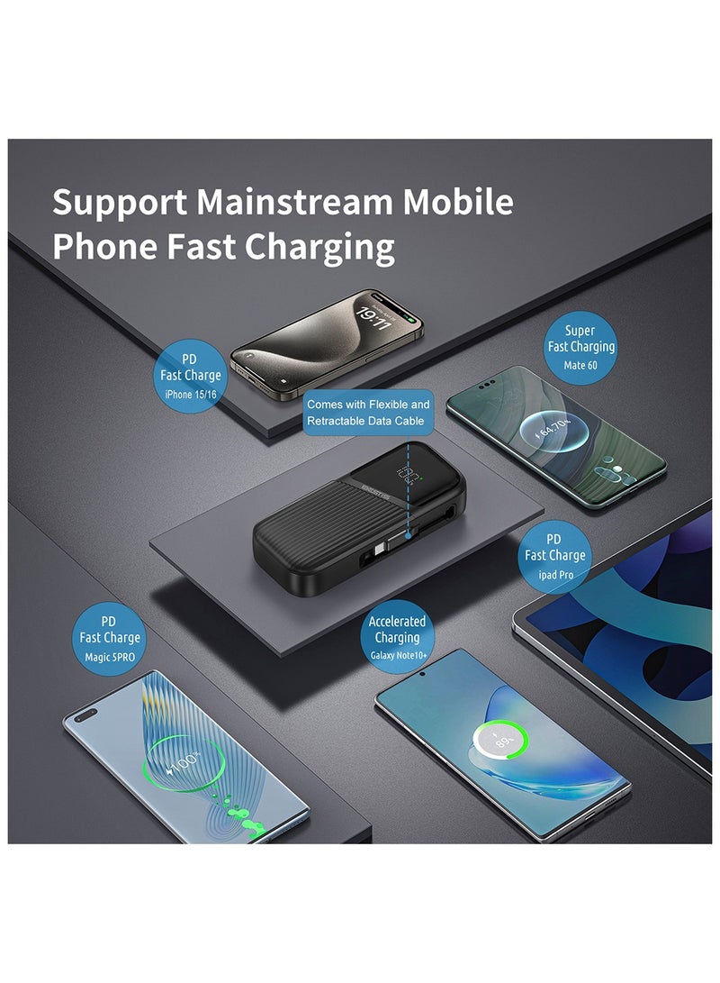 BESTIS 10000mAh Power Bank with Built-in 60cm Retractable USB-C Cable, 22.5W Fast Charging Portable Charger for Android, Samsung, Type-C Devices - Image 3