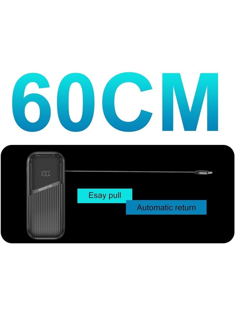 BESTIS 10000mAh Power Bank with Built-in 60cm Retractable USB-C Cable, 22.5W Fast Charging Portable Charger for Android, Samsung, Type-C Devices - Image 2