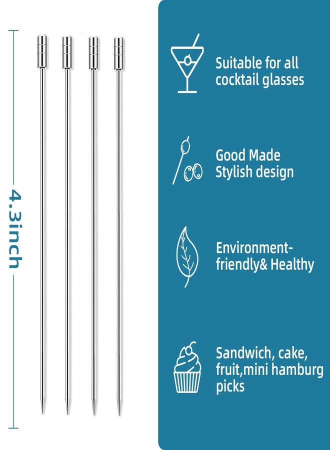 SZLFSX 15 Pieces Stainless Steel Cocktail Picks Cylindrical Metal Martini Picks 4.3 inch Silver - Image 3