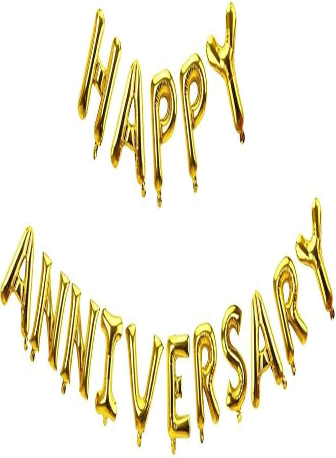 WISHKEY Happy Anniversary Golden Foil Balloon Reusable 16 Shiny Shimmery Alphabet Letter Balloons for Party Decoration ( Pack Of 1, Gold)