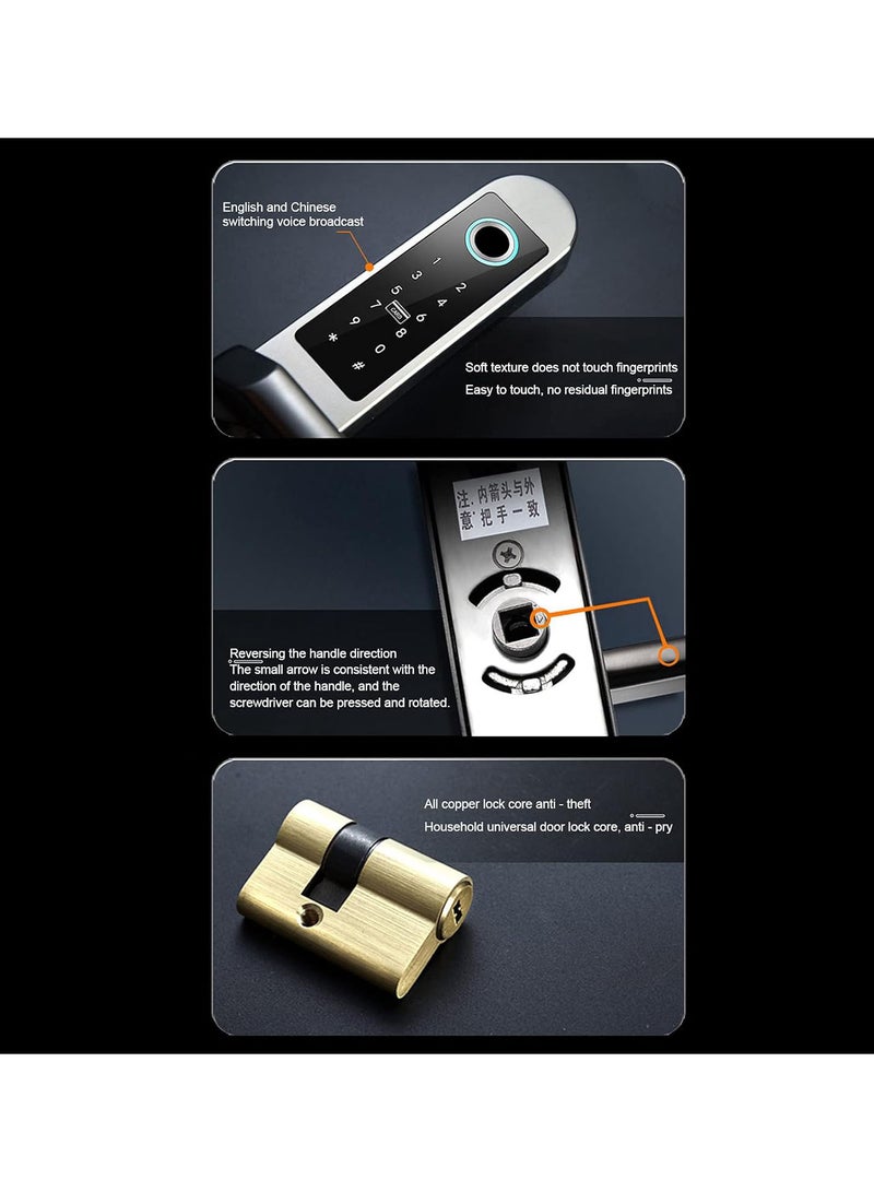 GGOOT Smart Door Lock, Electronic Unlock Induction Lock, Support Card Fingerprint Password Key Unlock, Virtual Password Function, Left Opening Design for Aluminum Doors, Framed Glass Doors - Image 2