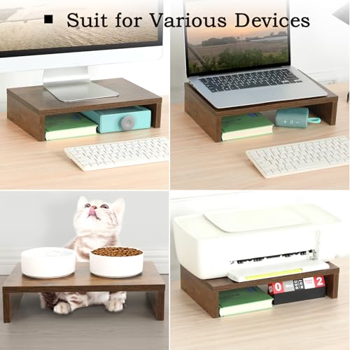 TEAMIX Monitor Riser - 2 Pack, Rustic Brown Wood Adjustable Stand for 2 Monitors/Laptop/PC - Image 3