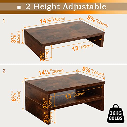 TEAMIX Monitor Riser - 2 Pack, Rustic Brown Wood Adjustable Stand for 2 Monitors/Laptop/PC - Image 4