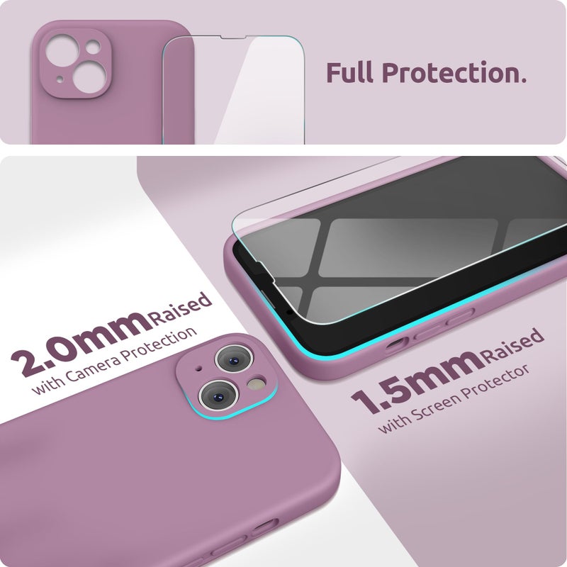 SURPHY Compatible with iPhone 13 Mini Case with Screen Protector, (Camera Protection & Soft Microfiber Lining) Liquid Silicone Phone Case 5.4 inch 2021, Lilac Purple - Image 3