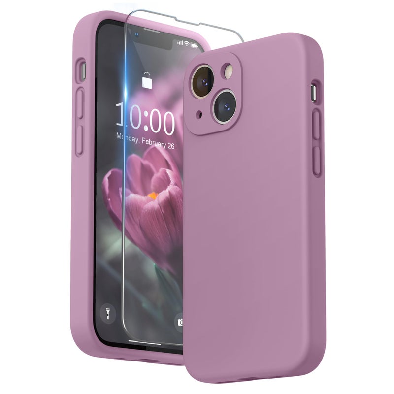 SURPHY Compatible with iPhone 13 Mini Case with Screen Protector, (Camera Protection & Soft Microfiber Lining) Liquid Silicone Phone Case 5.4 inch 2021, Lilac Purple - Image 1