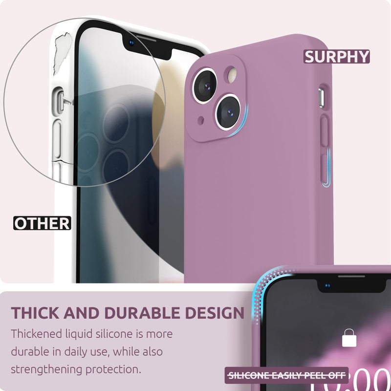 SURPHY Compatible with iPhone 13 Mini Case with Screen Protector, (Camera Protection & Soft Microfiber Lining) Liquid Silicone Phone Case 5.4 inch 2021, Lilac Purple - Image 4