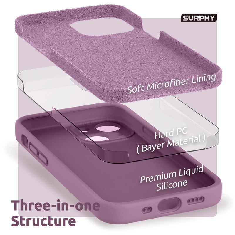 SURPHY Compatible with iPhone 13 Mini Case with Screen Protector, (Camera Protection & Soft Microfiber Lining) Liquid Silicone Phone Case 5.4 inch 2021, Lilac Purple - Image 5