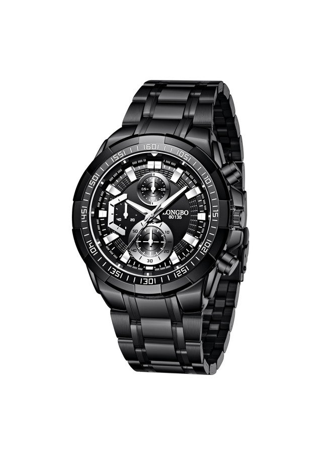 LONGBO Black Business Casual Stainless Steel Decorative Subdials Big Blue Dial Scratch Resistant Waterproof Analog Watch For Men And Boys - Image 1
