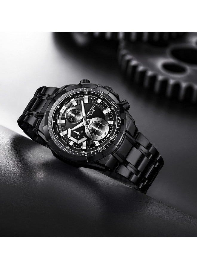 LONGBO Black Business Casual Stainless Steel Decorative Subdials Big Blue Dial Scratch Resistant Waterproof Analog Watch For Men And Boys - Image 2
