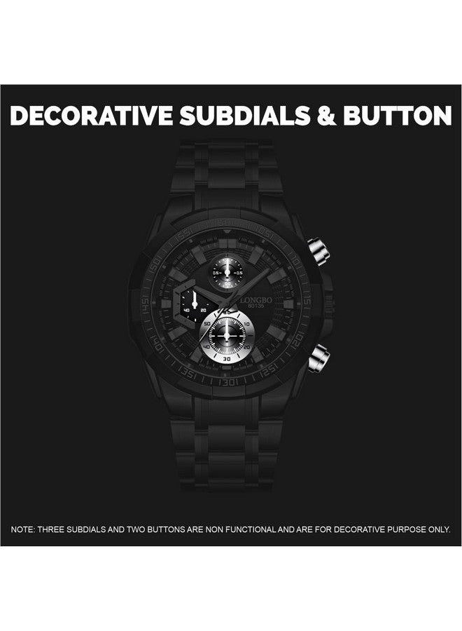 LONGBO Black Business Casual Stainless Steel Decorative Subdials Big Blue Dial Scratch Resistant Waterproof Analog Watch For Men And Boys - Image 3