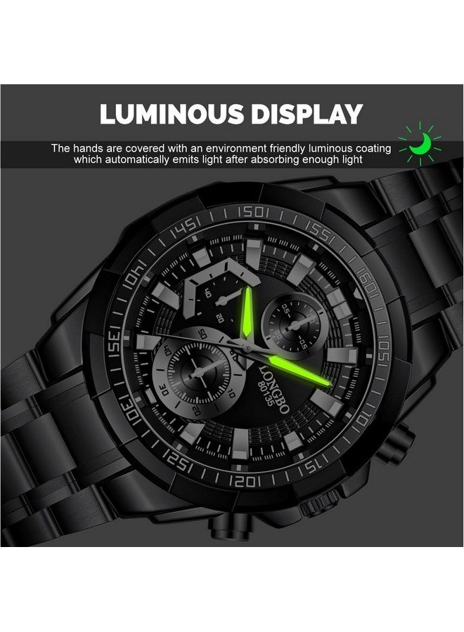LONGBO Black Business Casual Stainless Steel Decorative Subdials Big Blue Dial Scratch Resistant Waterproof Analog Watch For Men And Boys - Image 4