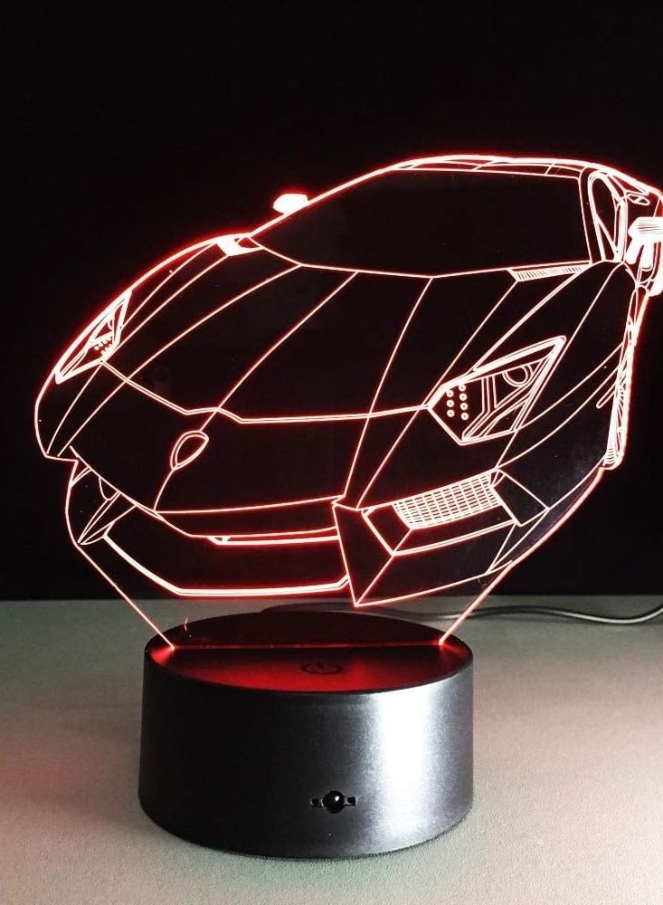 althiqahkey SUPER CAR 3D Table Lamp Kids Toy Gift Color Acrylic t Light Sports Car Auto 3D Table Lamp Kids Toy Gift Hologram Home Illumination Bedroom Decoration Desk  - Image 2