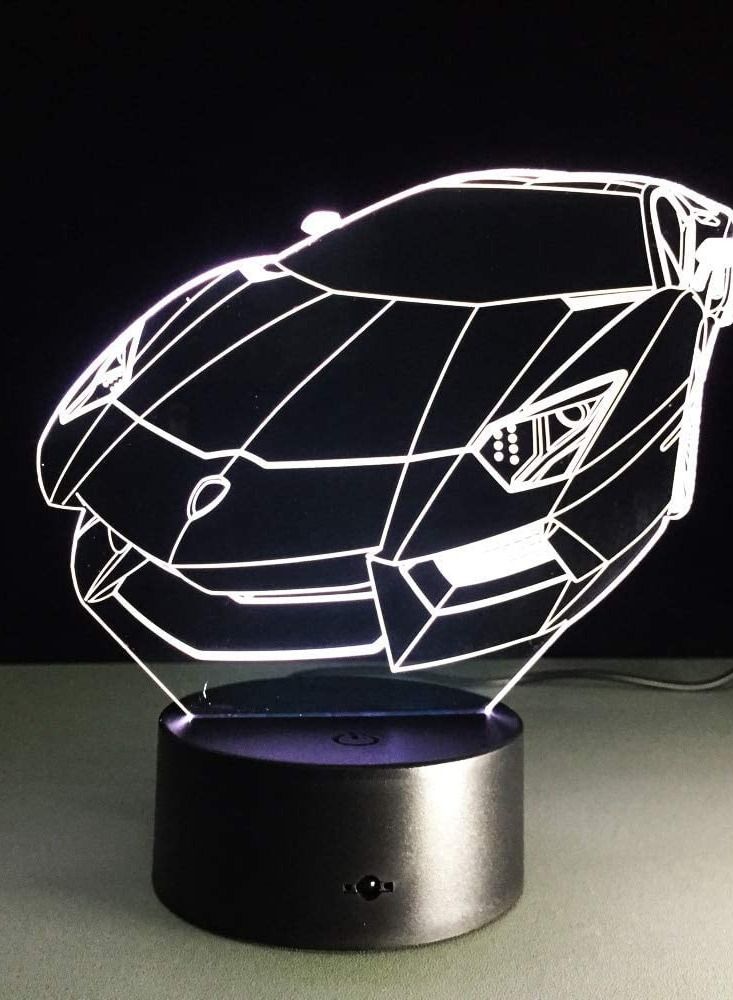 althiqahkey SUPER CAR 3D Table Lamp Kids Toy Gift Color Acrylic t Light Sports Car Auto 3D Table Lamp Kids Toy Gift Hologram Home Illumination Bedroom Decoration Desk  - Image 3