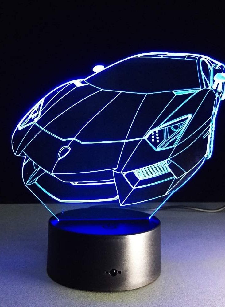 althiqahkey SUPER CAR 3D Table Lamp Kids Toy Gift Color Acrylic t Light Sports Car Auto 3D Table Lamp Kids Toy Gift Hologram Home Illumination Bedroom Decoration Desk  - Image 1