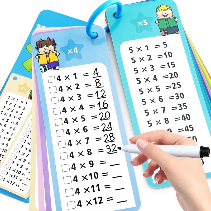 Anemeeoke 112 Multiplication Flash Cards Large Math Table Flashcards Including 15 Cards 2 Dry Erase Markers 1 Rings Educational Times Table Flashcards for Classroom Home for 1st to 3rd Grades - Image 2