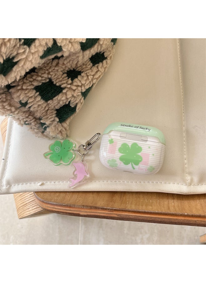Generic - Striped Four-leaf Clover For AirPods4 For Apple 2/3 Generation Pro2 Bluetooth Wireless Earphone Set Pendant Cute Women-Color:Striped Four-leaf Clover Earphone Cover + Pendant-Applicable Models:Airpods Pro/Airpods Pro2 - Image 1