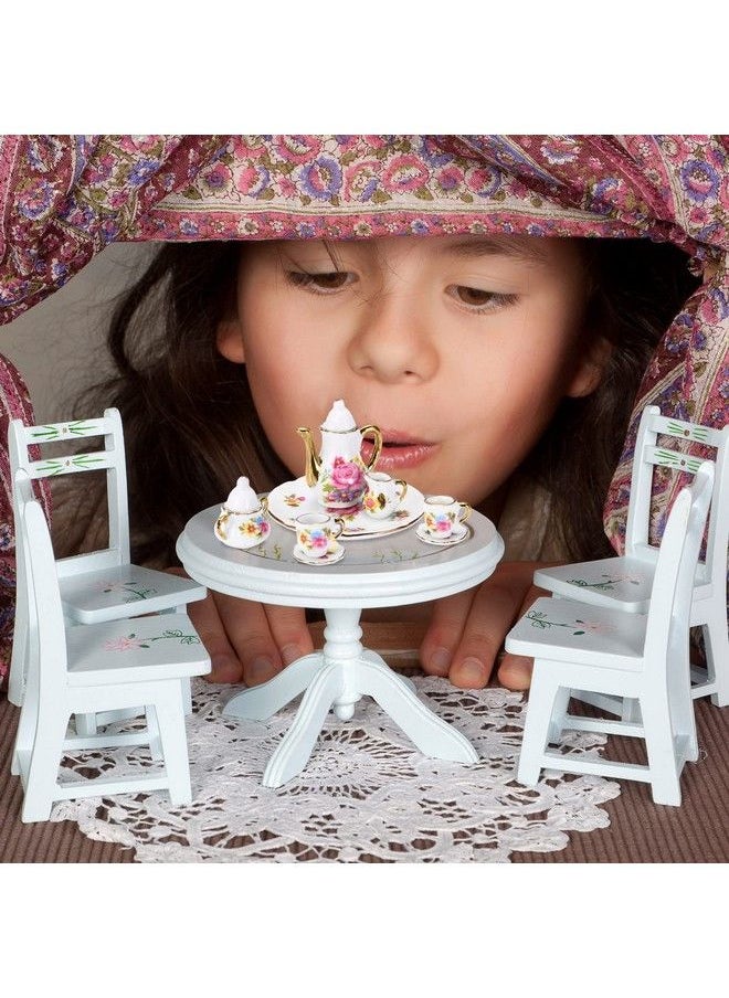 Sieral 2 Set 1:12 Miniature Tea Cup Sets Porcelain Dollhouse Accessories Dollhouse Decoration Mini Flower Pattern Teapot Cup Plates Set For Little Girls Dollhouse Coffee Shop Kitchen Accessories  - Image 5