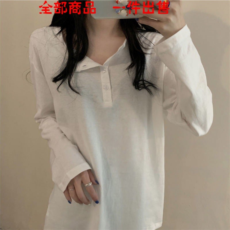 Gray long-sleeved T-shirt women's spring and autumn 2021 new Korean products students loose and thin bottoming shirt with a top white[goodquality] XL recommends 120-135 pounds - Image 4
