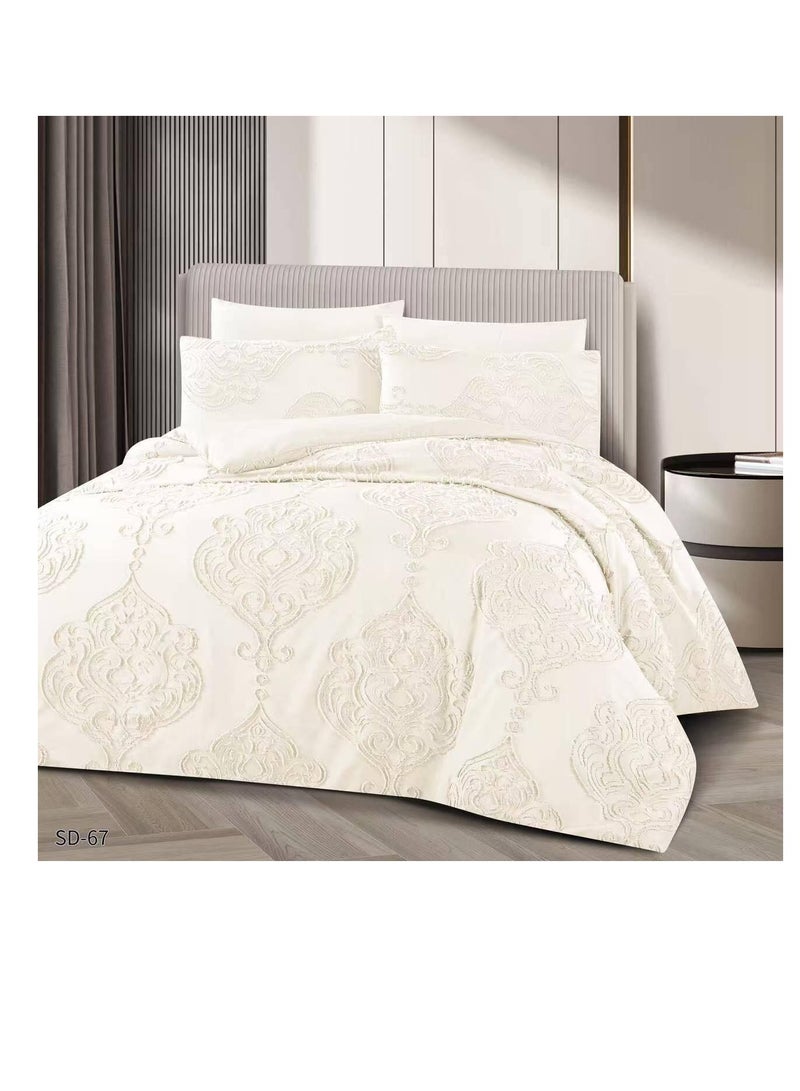 BAIG Microfiber Embroidered Soft Quality Comforter Bedding set-King Size 6Pcs 1-PC fitted bedsheet 200 * 200cm,1-PCS Comforter 220 * 240 fixed, 4PCS Super Soft Pillowcases