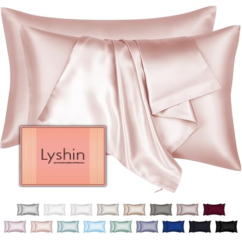 LYSHIN Silk Pillow Cases 2 Pack King Size with Hidden Zipper, Mulberry Silk Pillowcase for Hair and Skin, Smooth and Soft Breathable Cooling Silk Satin Pillowcase Set of 2, Gifts for Women，Coral Pink - Image 1