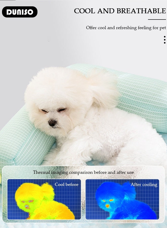 DUNISO Pet Cooling Mat, Portable Pet Cooling Blanket, Summer Cooling Mat for Dogs Cats, Floor Mat, Pet Sleeping Pad with Pillow for Dogs Cats, Waterproof Bottom,  Suitable for Sofa/Bed/Floor/Car Seats  - Image 3
