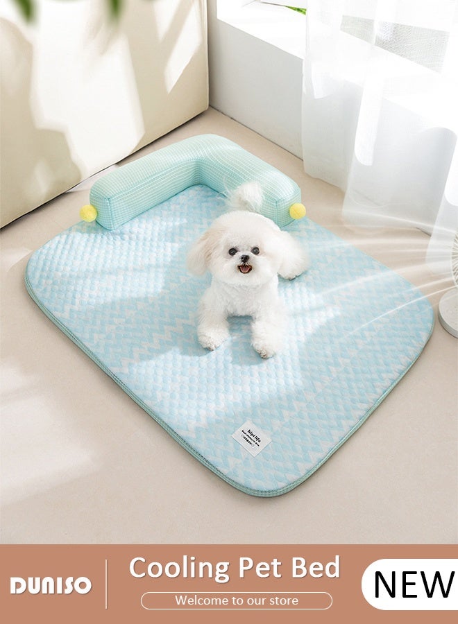 DUNISO Pet Cooling Mat, Portable Pet Cooling Blanket, Summer Cooling Mat for Dogs Cats, Floor Mat, Pet Sleeping Pad with Pillow for Dogs Cats, Waterproof Bottom,  Suitable for Sofa/Bed/Floor/Car Seats  - Image 1